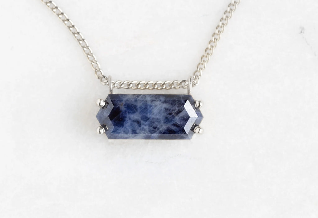 Raw Montana Sapphire Hexagon Necklace-Sterling Silver