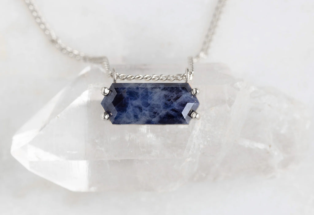 Raw Montana Sapphire Hexagon Necklace-Sterling Silver