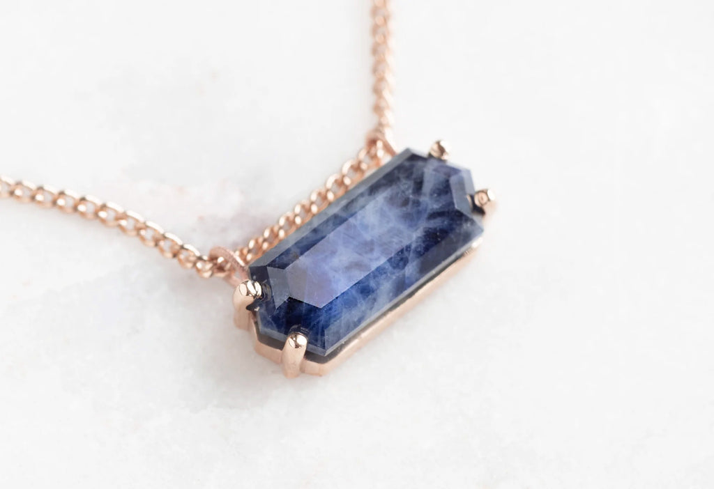 Raw Montana Sapphire Hexagon Necklace-10k Rose Gold