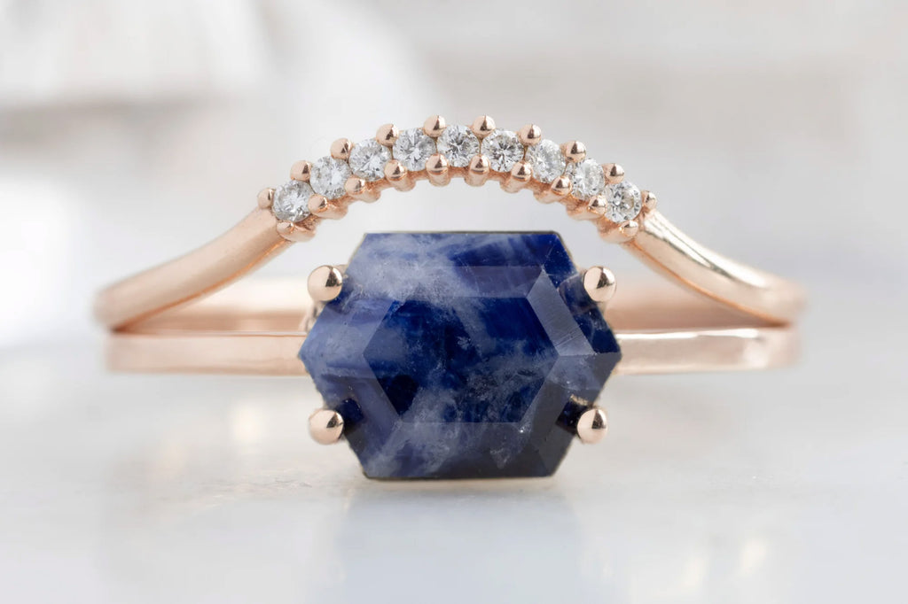 Raw Montana Sapphire Hexagon Ring-10k Rose Gold