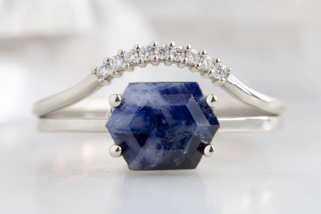 Raw Montana Sapphire Hexagon Ring-Sterling Silver