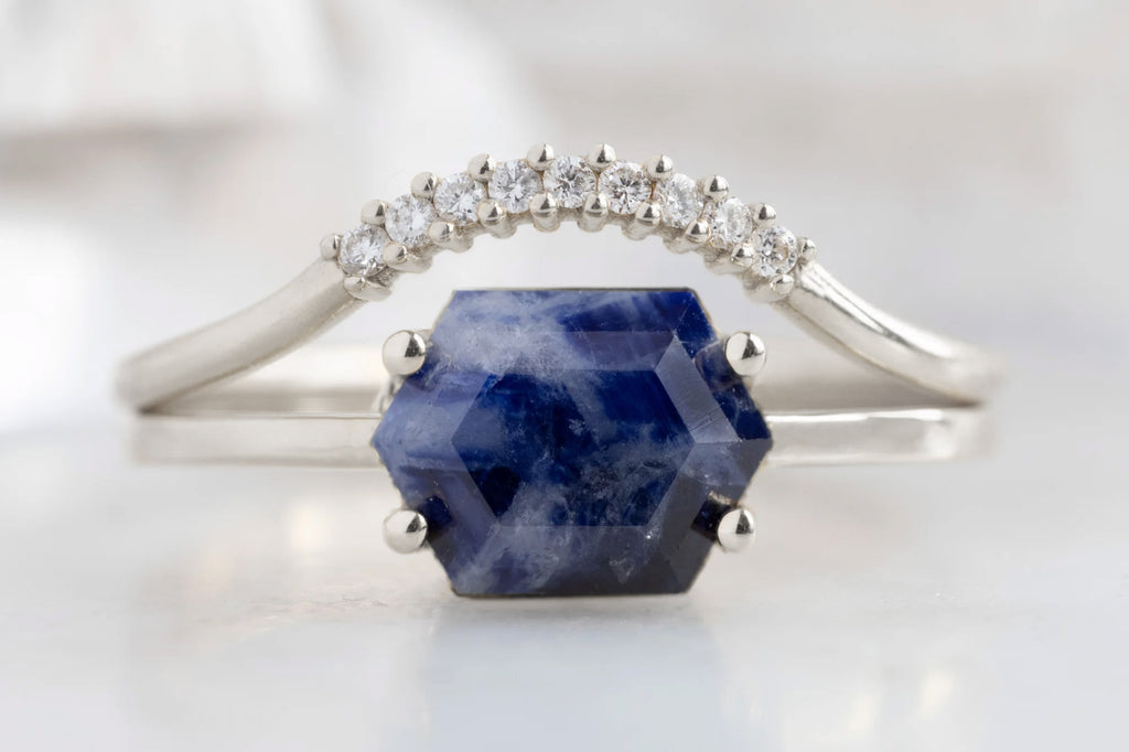 Raw Montana Sapphire Hexagon Ring-10k White Gold