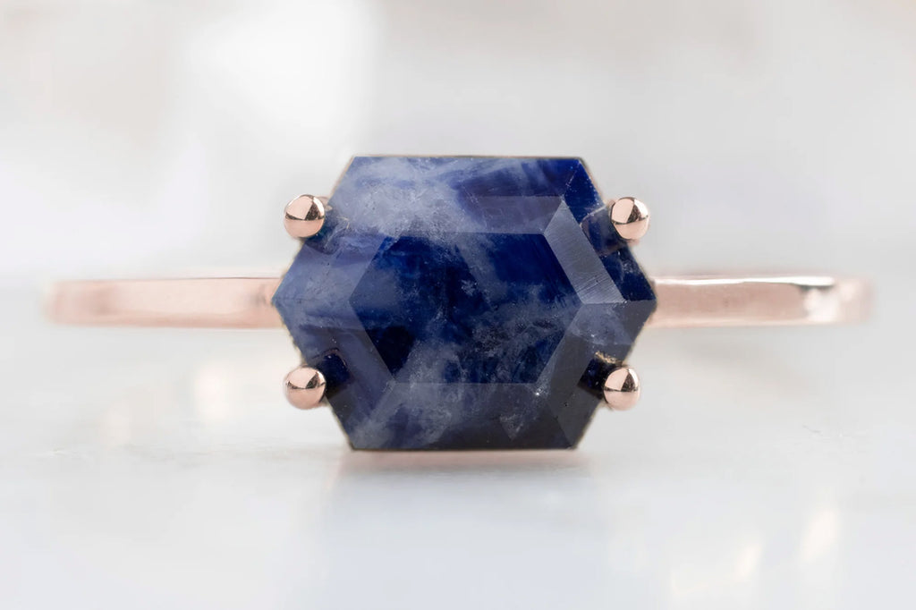 Raw Montana Sapphire Hexagon Ring-10k Rose Gold