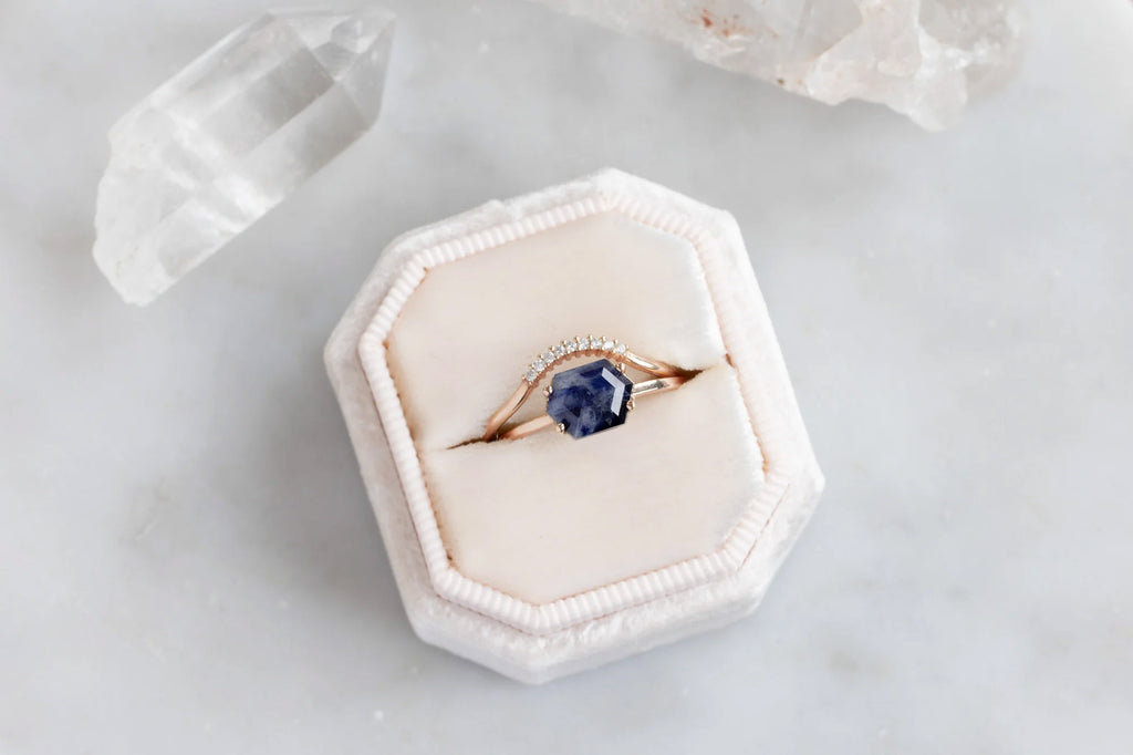 Raw Montana Sapphire Hexagon Ring-10k Rose Gold