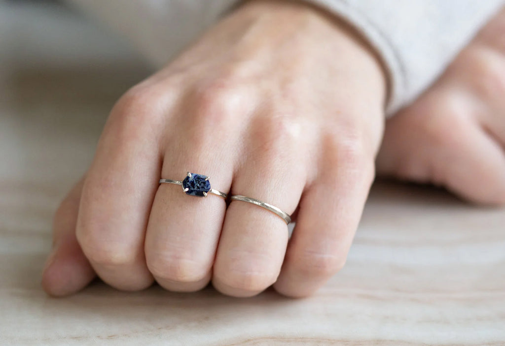 Raw Montana Sapphire Hexagon Ring-Sterling Silver