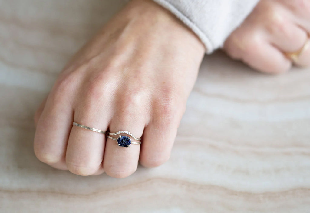 Raw Montana Sapphire Hexagon Ring-Sterling Silver