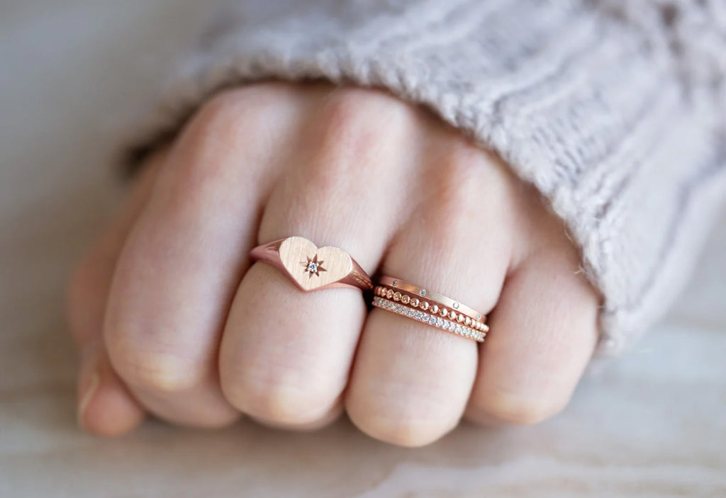 Sweetheart Diamond Signet Ring-14k Rose Gold