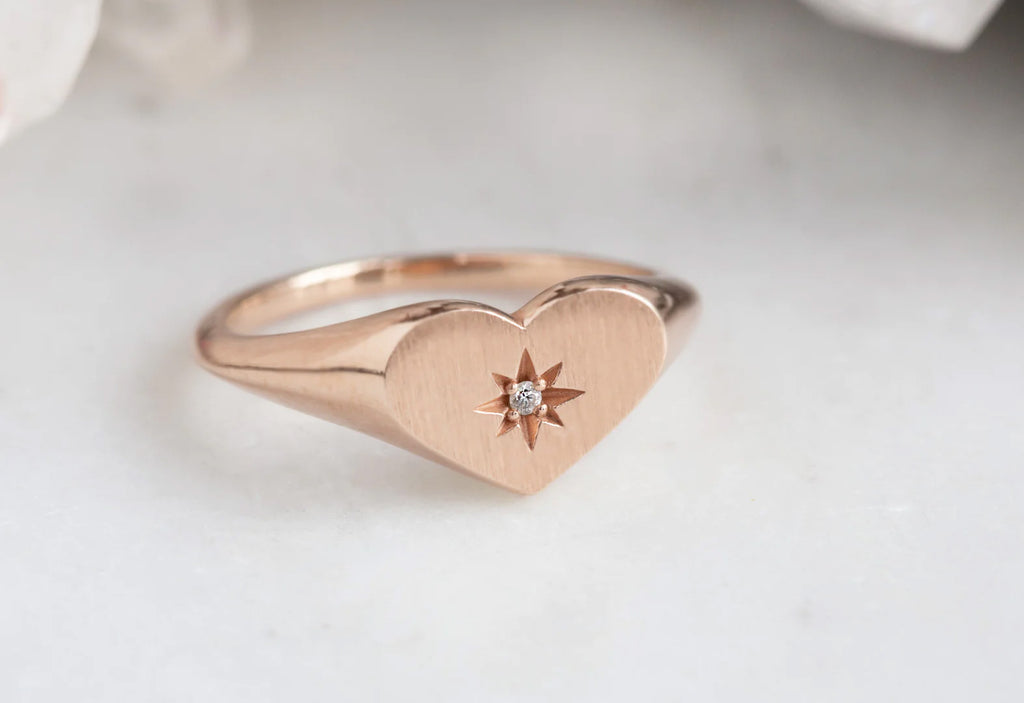 Sweetheart Diamond Signet Ring-14k Rose Gold