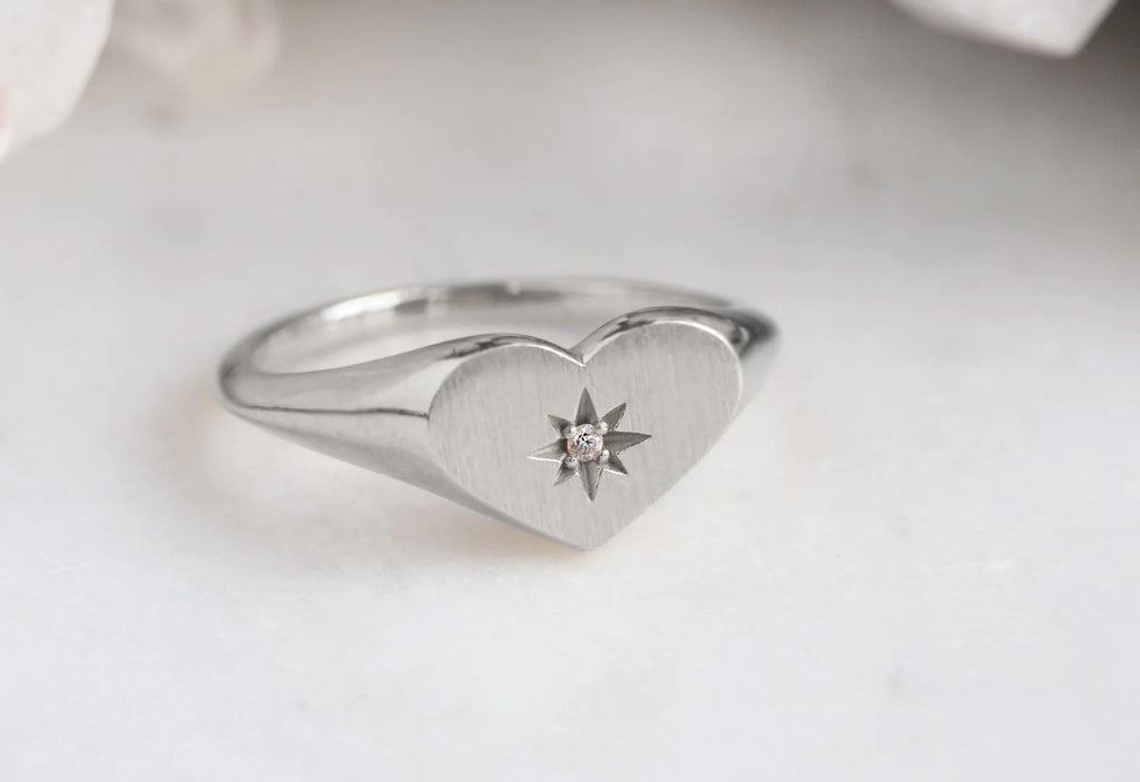 Sweetheart Diamond Signet Ring-Sterling Silver