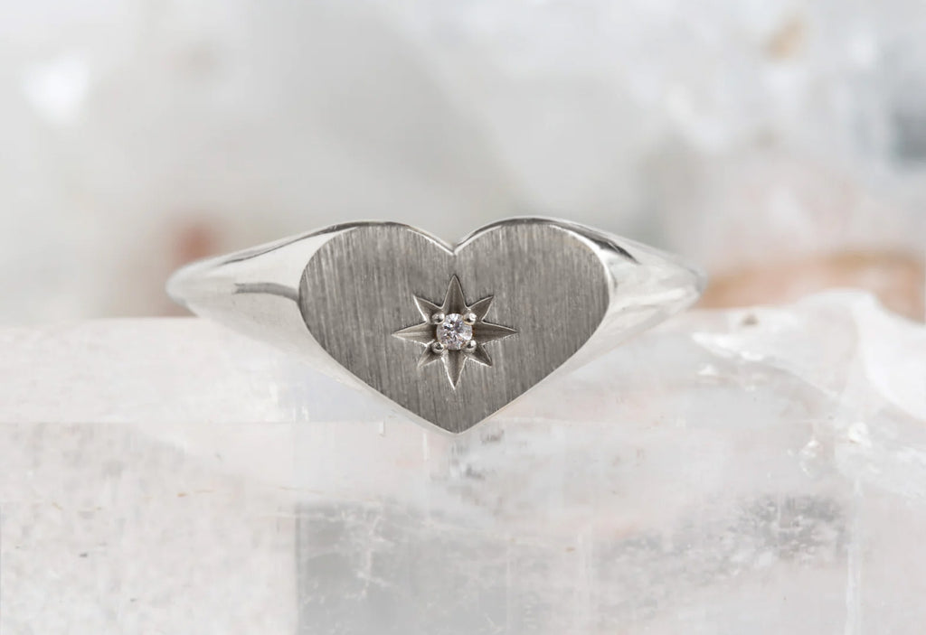 Sweetheart Diamond Signet Ring-Sterling Silver