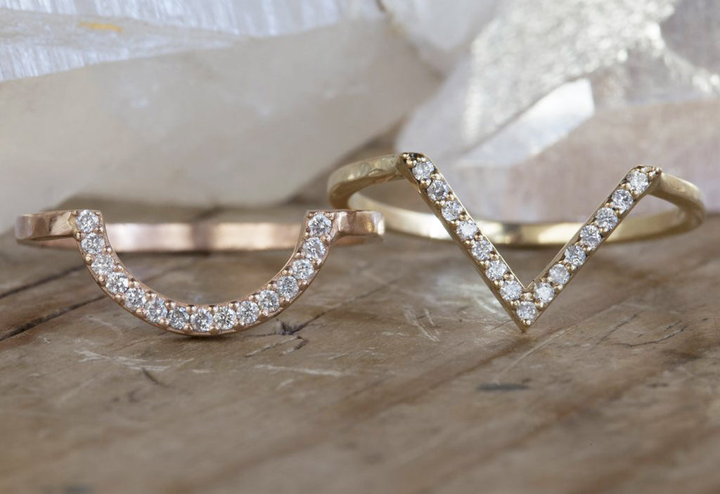 Custom Pavé Diamond Peak and Arc  Stacking Ring