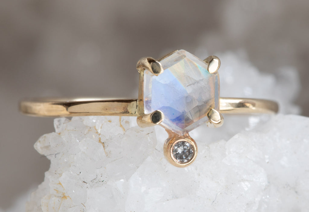 Hexagon Moonstone + Diamond Ring