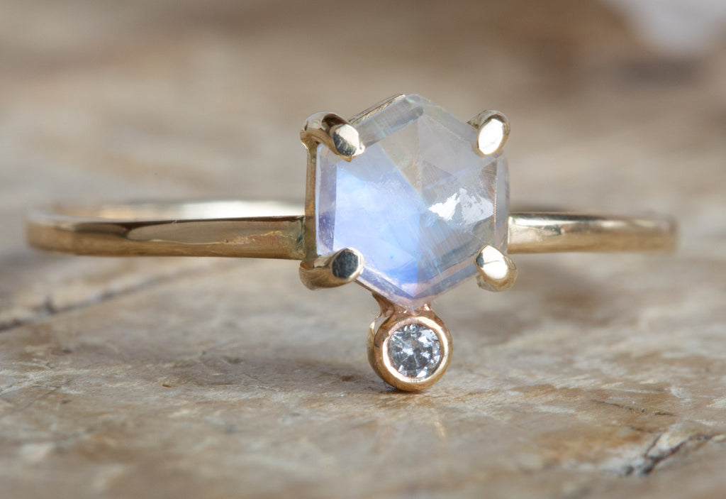 Hexagon Moonstone + Diamond Ring