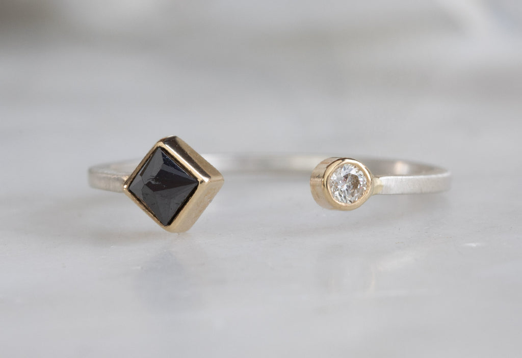 Open Cuff Black + White Diamond Ring