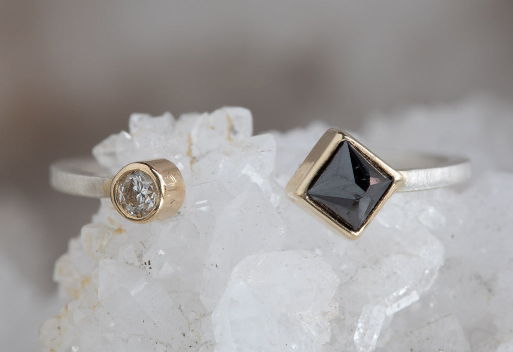 Open Cuff Black + White Diamond Ring