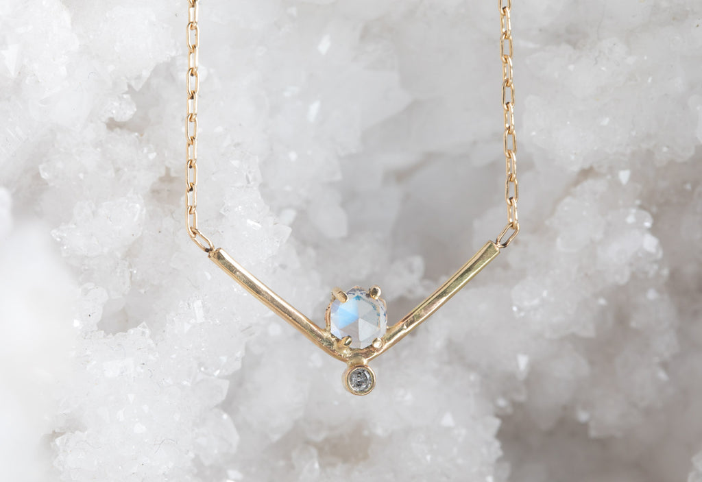 Hexagon Moonstone + Diamond Necklace