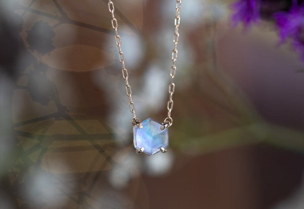 Rose Cut Moonstone Hexagon Necklace