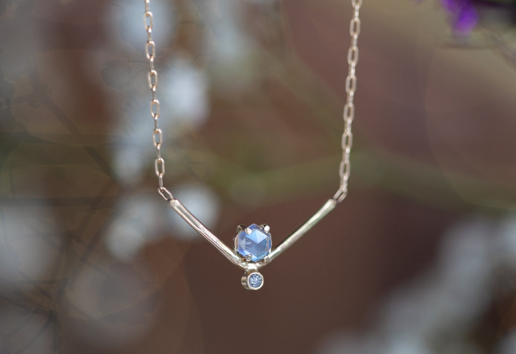 Hexagon Moonstone + Diamond Necklace