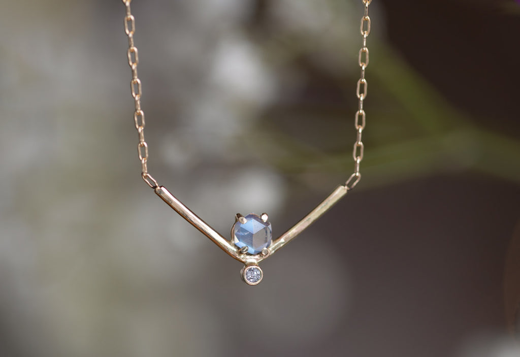 Hexagon Moonstone + Diamond Necklace