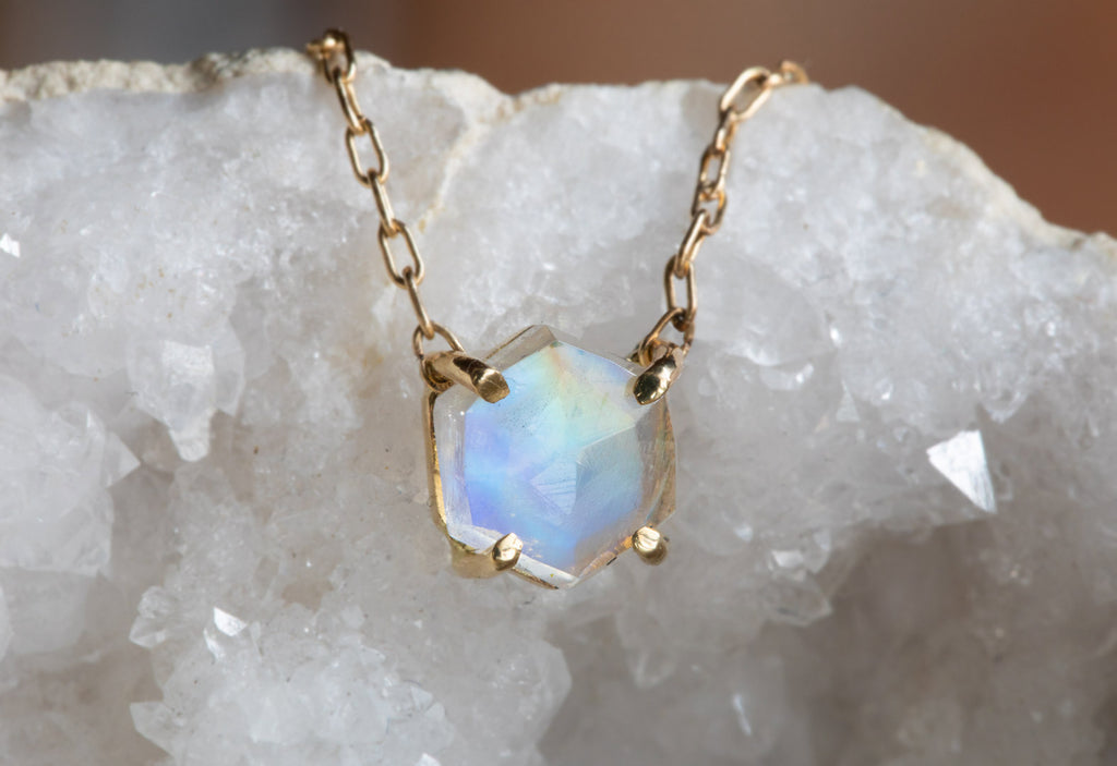 Rose Cut Moonstone Hexagon Necklace