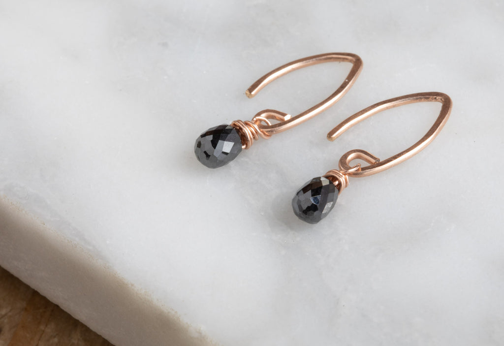 Rose Gold Black Diamond Simple Diamond Drop Earrings