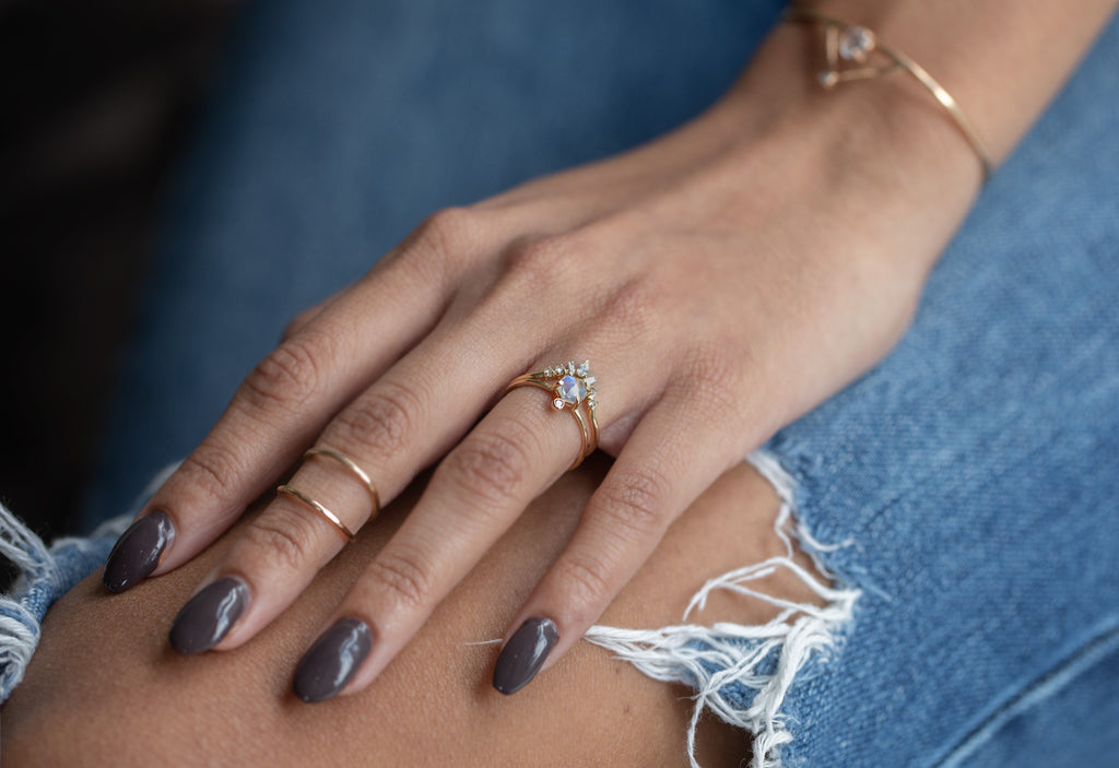 Hexagon Moonstone + Diamond Ring