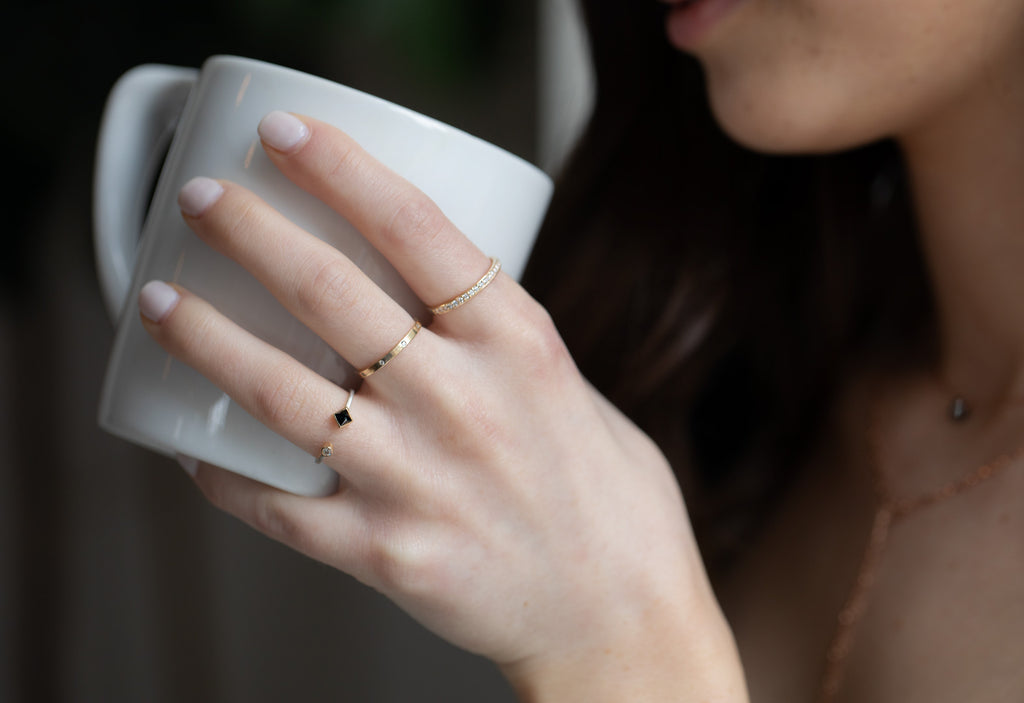 Open Cuff Black + White Diamond Ring