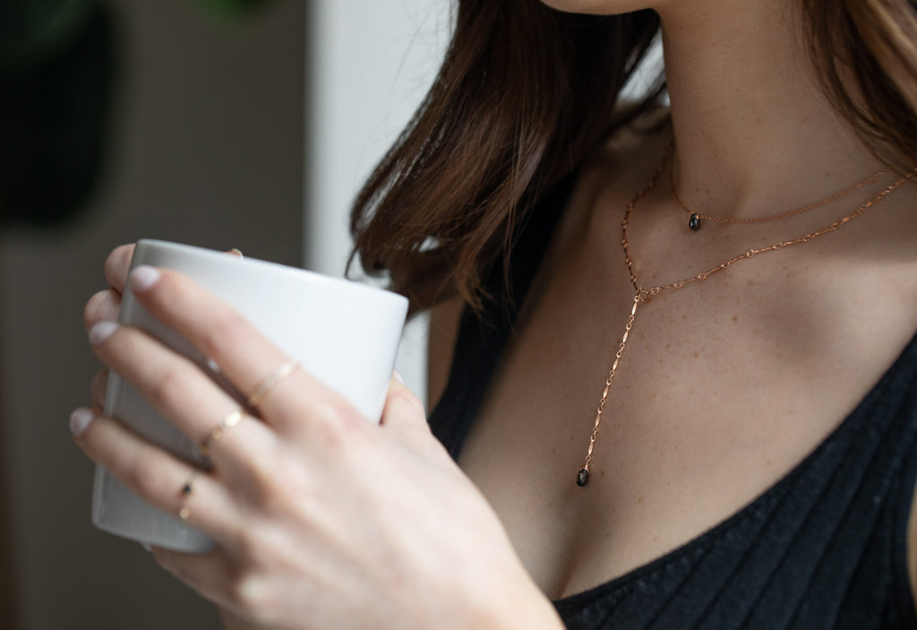 Simple Diamond Briolette Necklace on model