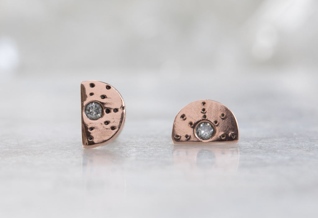 rose gold Half Moon Stardust Stud Earrings on