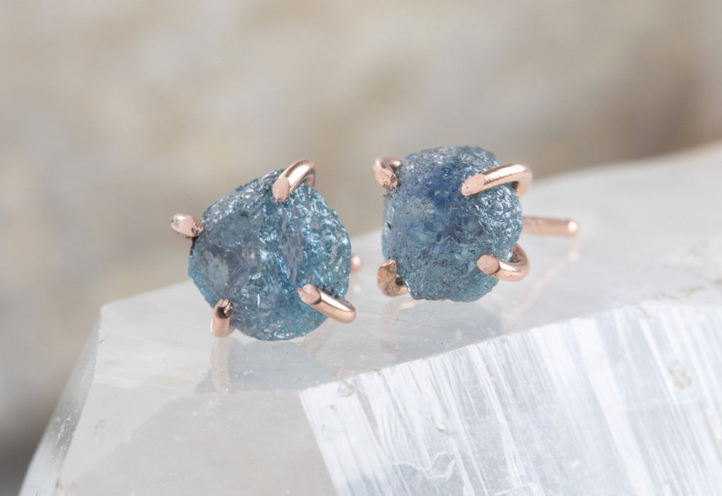 Raw Sapphire Stud Earrings