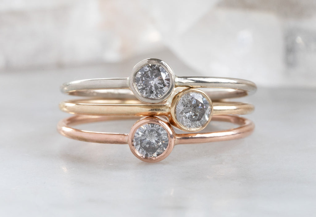 Round Salt + Pepper Diamond Stacking Ring