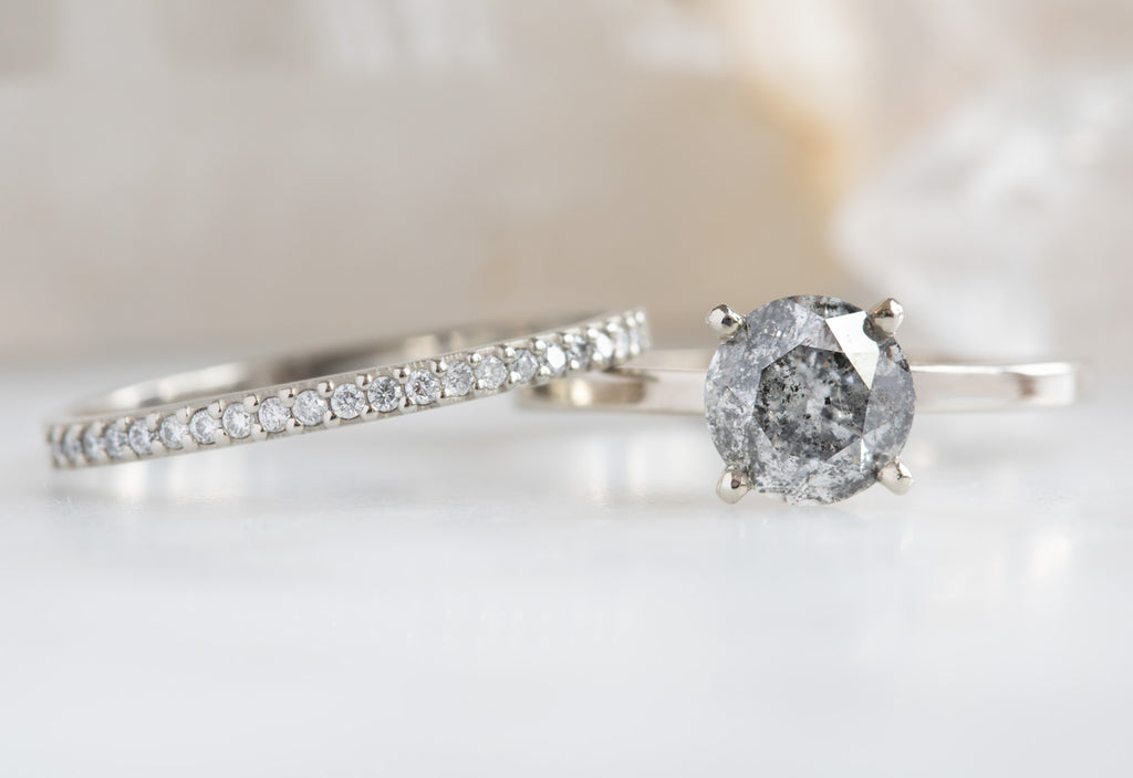 Round Cut Salt + Pepper Diamond Engagement Ring