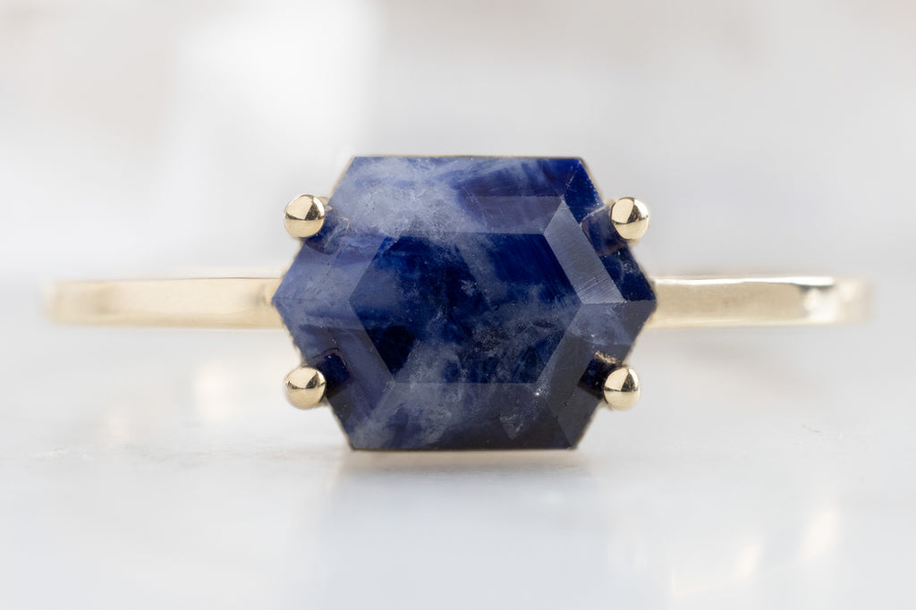 Yellow Gold Raw Montana Sapphire Hexagon Ring-10k Yellow Gold