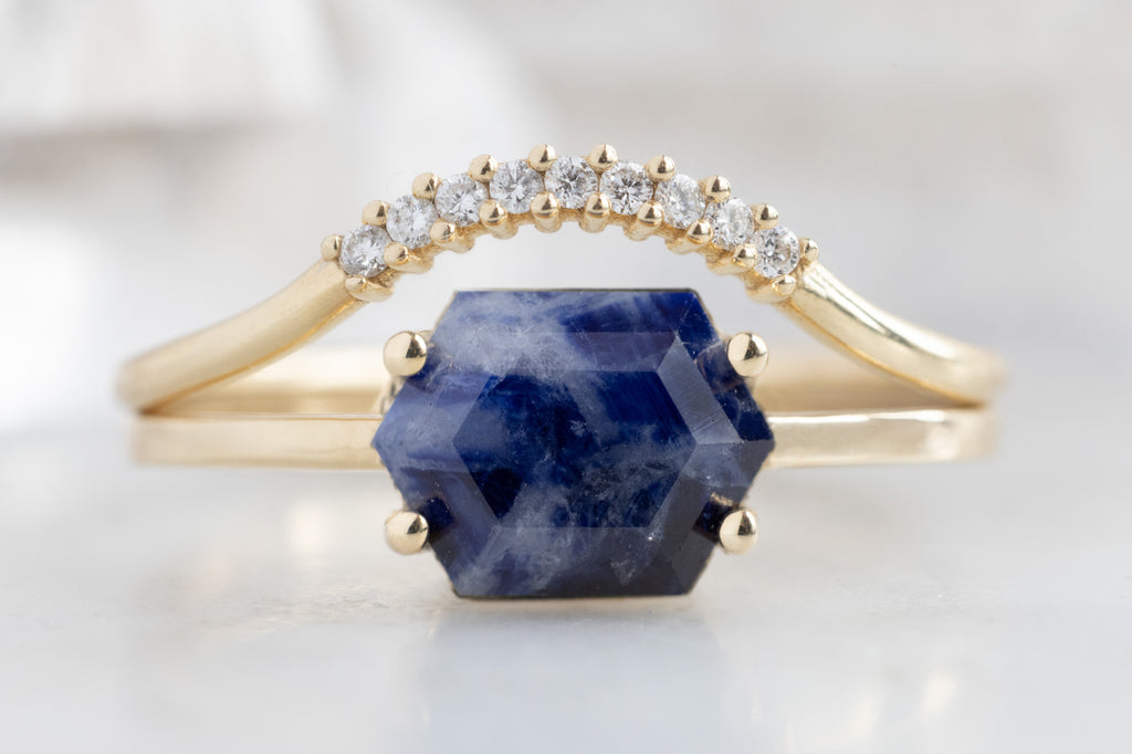 Raw Montana Sapphire Hexagon Ring-10k Yellow Gold