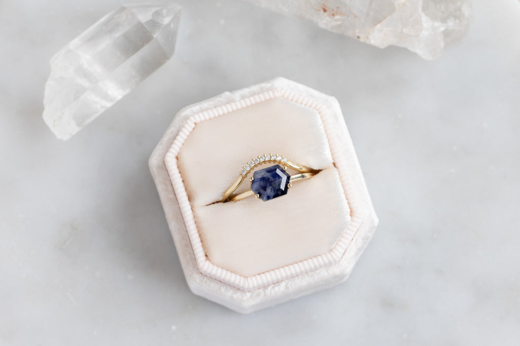 Raw Montana Sapphire Hexagon Ring-10k Yellow Gold