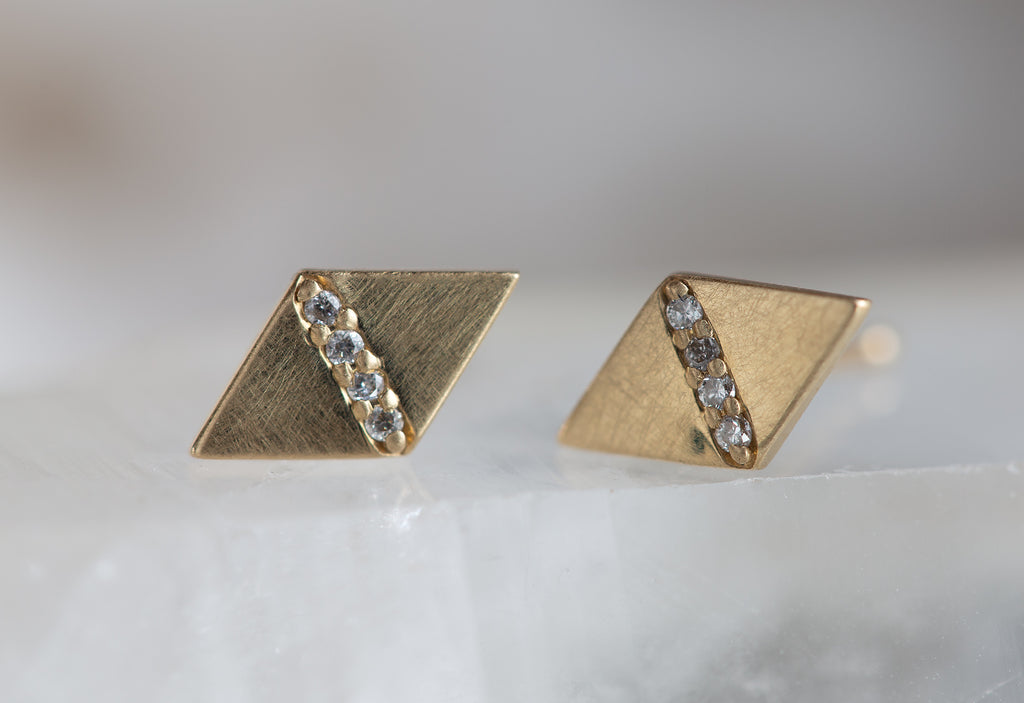 Yellow Gold Geometric Pavé Diamond Studs