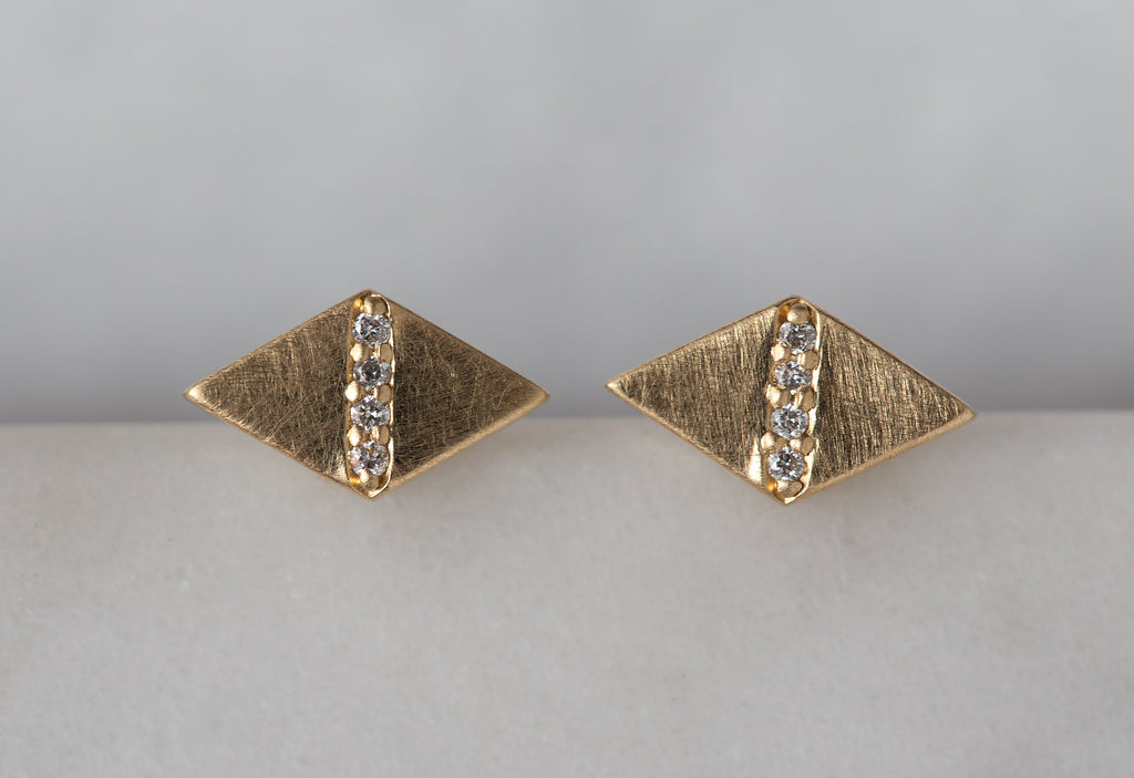 Yellow Gold Geometric Pavé Diamond Studs