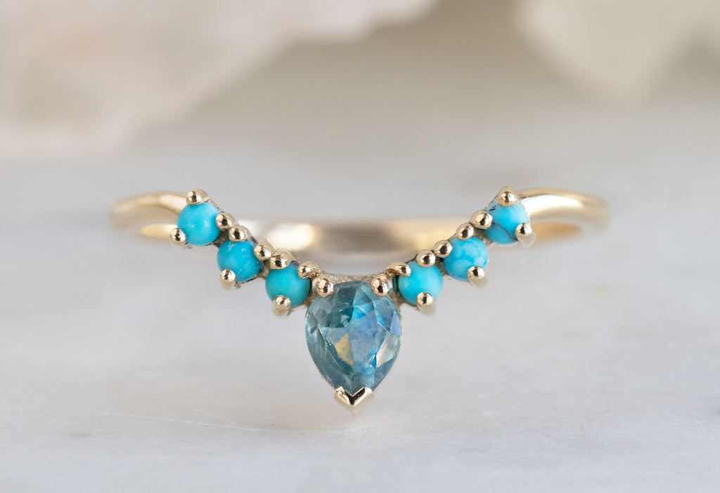 Montana Sapphire + Turquoise Sunburst Stacking Ring