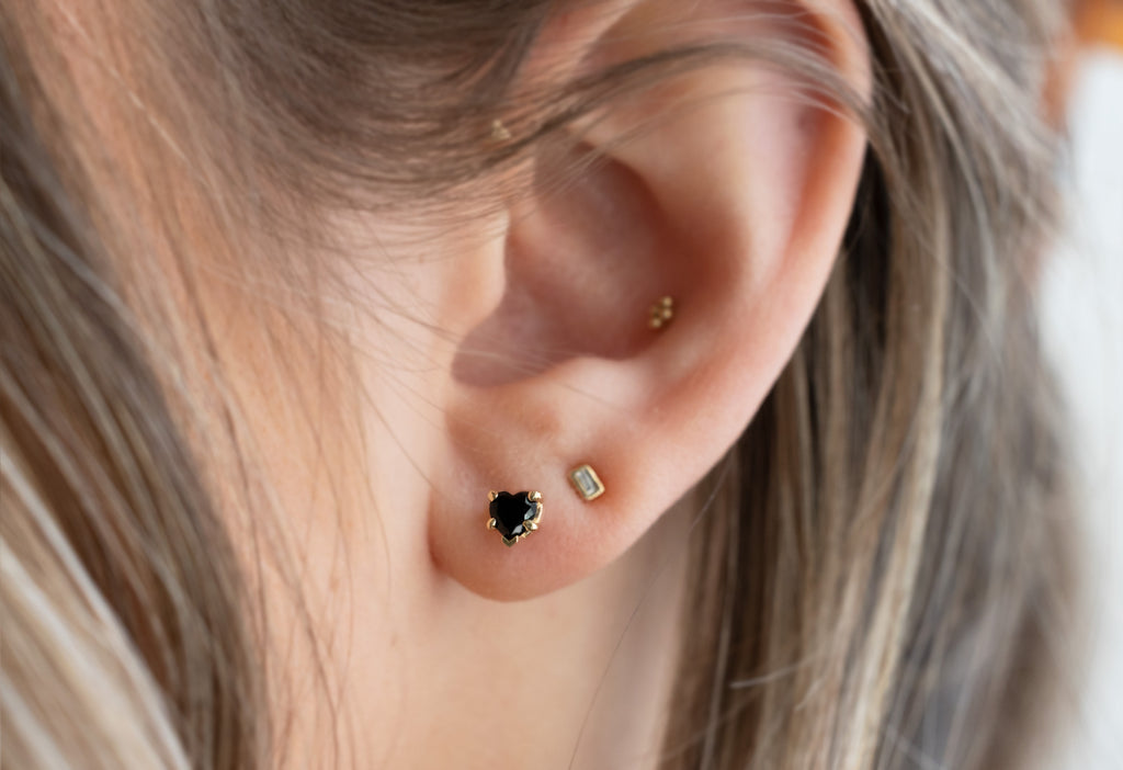 Heart Shaped Stud Earrings on Model