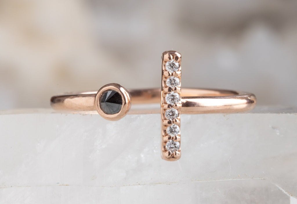 Black and White Diamond Linea Ring in Rose Gold