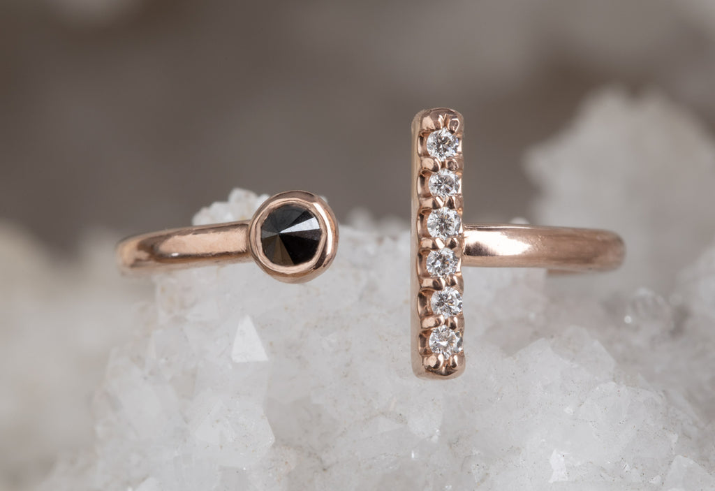 Black and White Diamond Linea Ring in Rose Gold