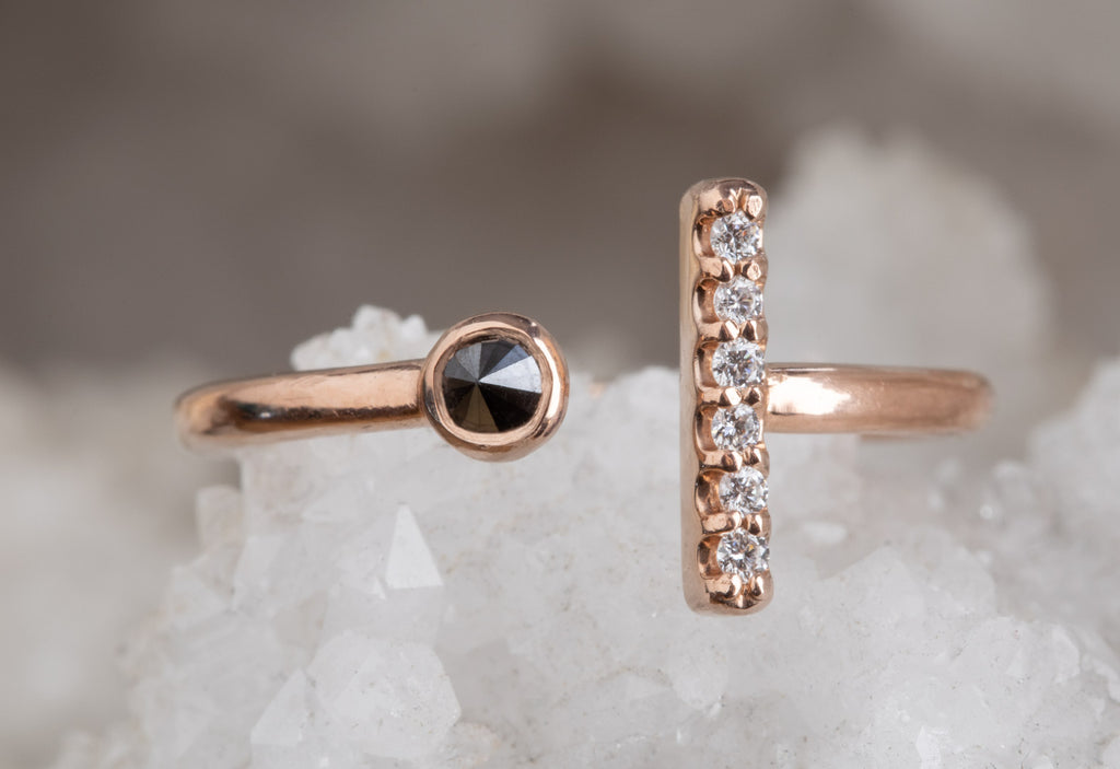 Black and White Diamond Linea Ring in Rose Gold