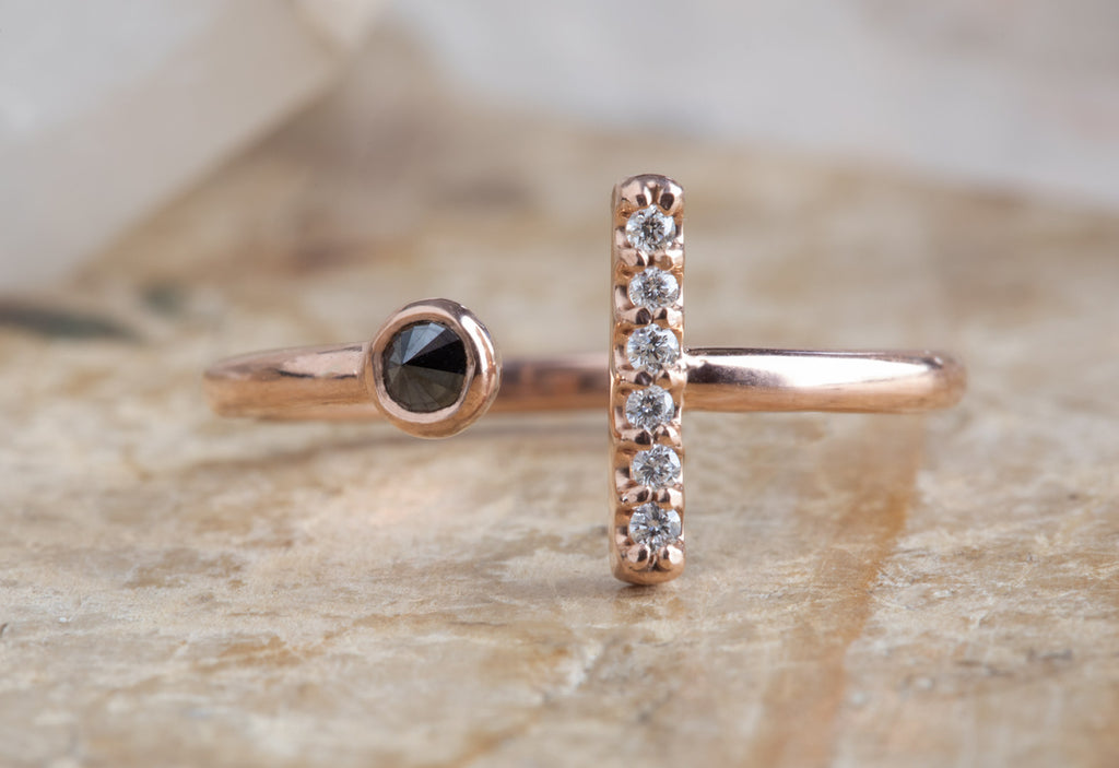 Black and White Diamond Linea Ring in Rose Gold