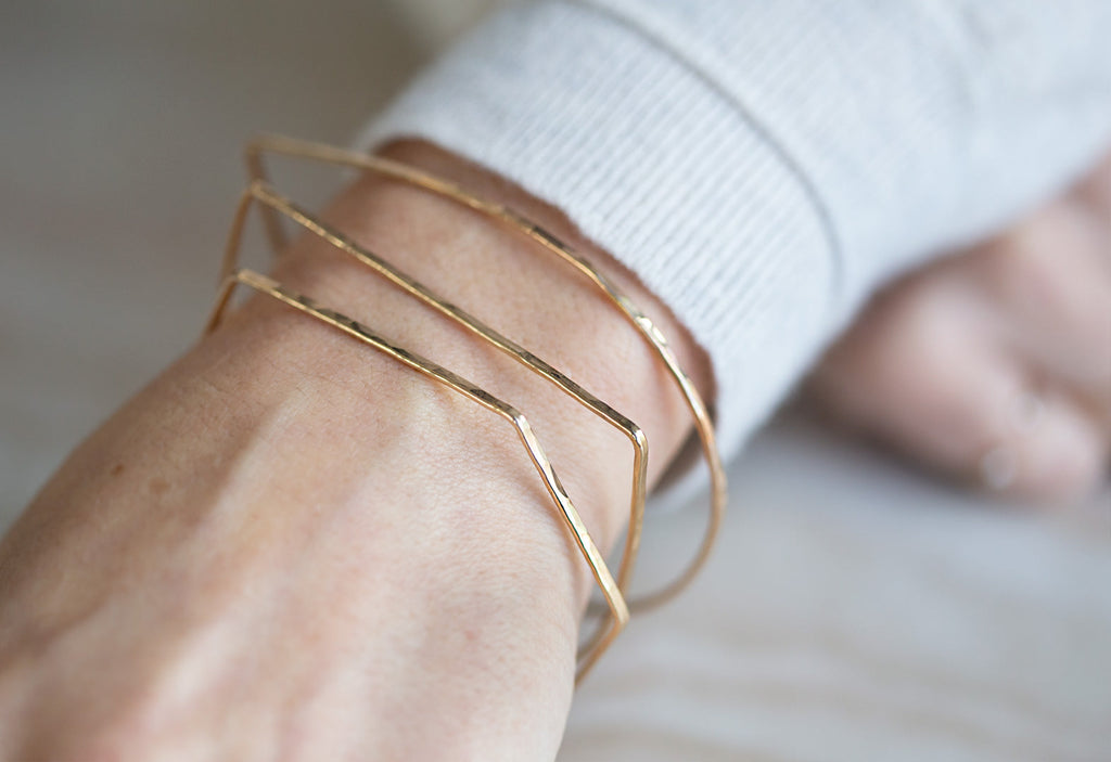 Geometric Stacking Bangle Set on Model