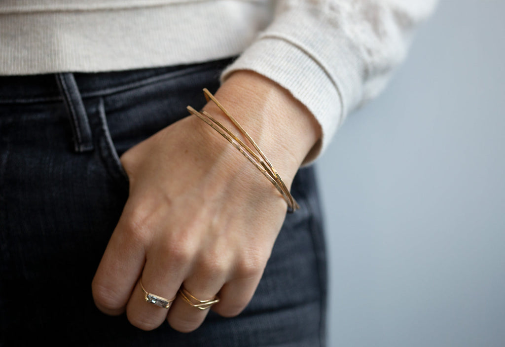 Geometric Stacking Bangle Set on Model