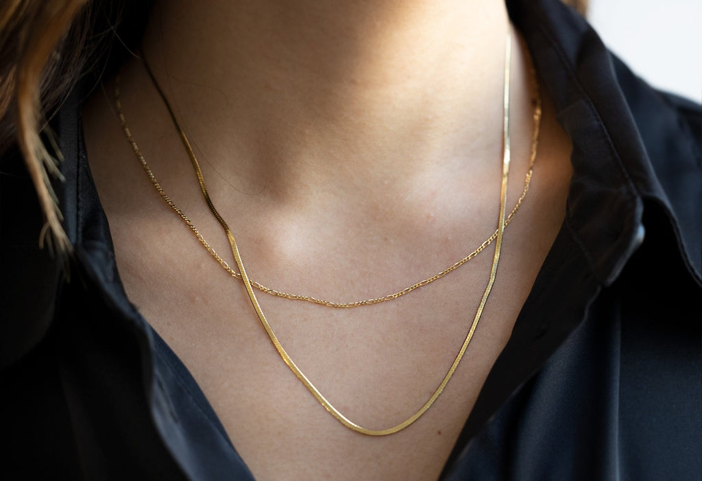 Herringbone Chain Necklace Layered on Model