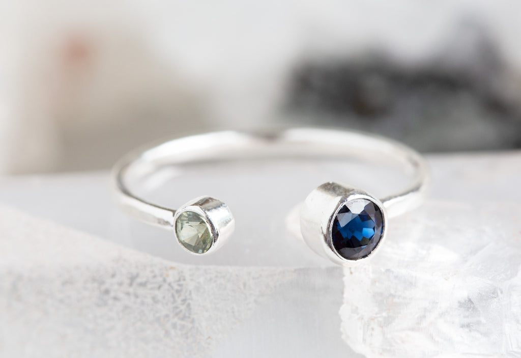 Open Cuff Blue + Green Sapphire Ring