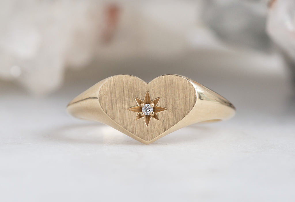 Sweetheart Diamond Signet Ring-14k Yellow Gold