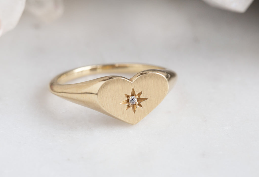 Sweetheart Diamond Signet Ring-14k Yellow Gold