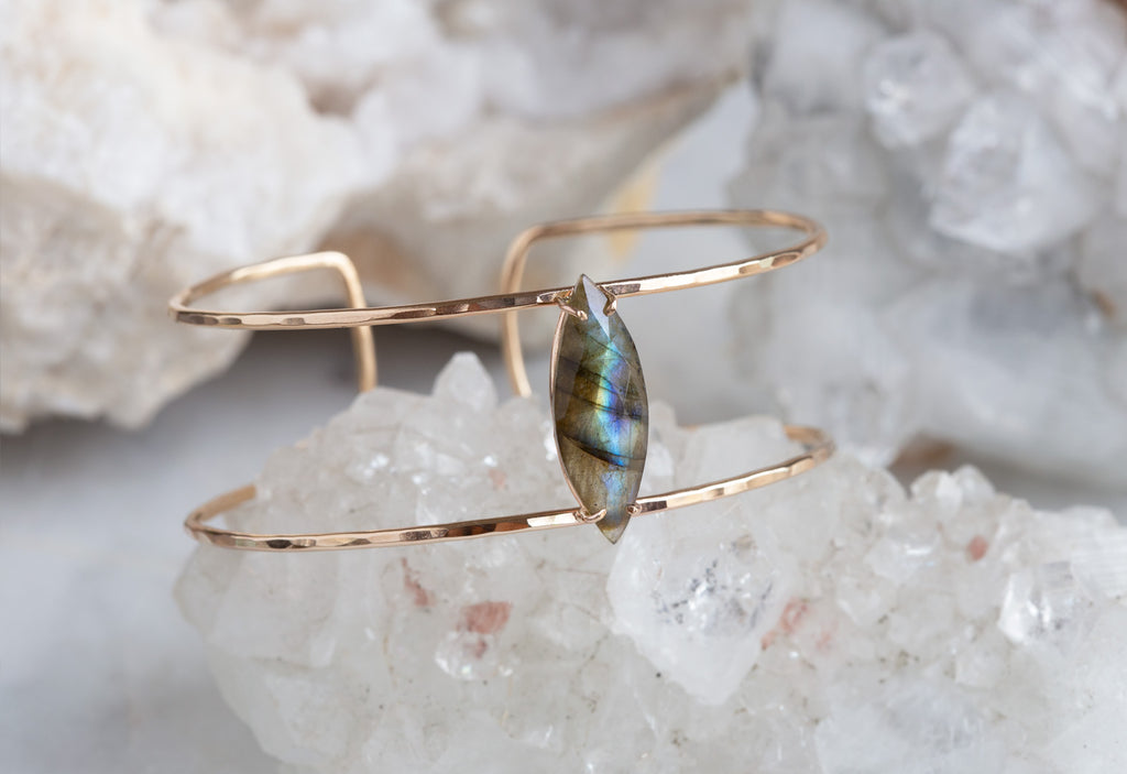 Labradorite Cage Cuff on White Crystal